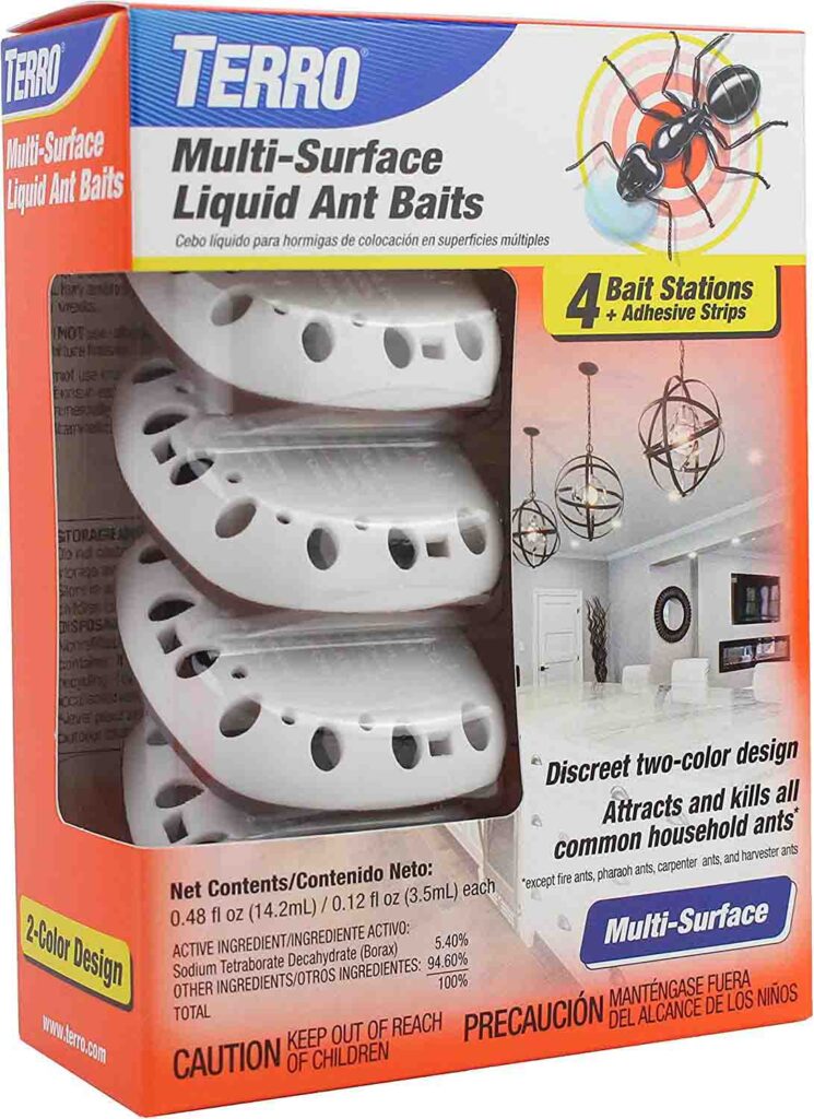 TERRO Indoor Multi-Surface Liquid Ant Bait and Ant Killer - 4 Discreet Ant Bait Stations - Kills Common Household Ants